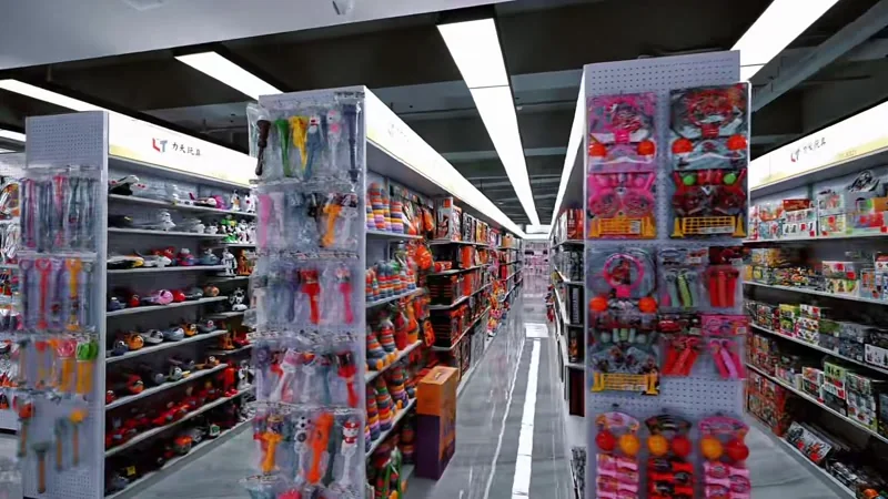 Litian Toys showroom aisles with toys on display